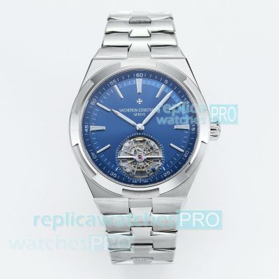 BBS Swiss Clone Vacheron Constantin Overseas Tourbillon Stainless Steel Watch with Blue Dial 